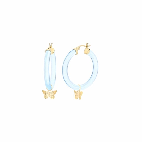14K Yellow Gold Over Sterling Silver Acrylic Mini Butterfly Charm Hoop
Earrings in Pastel Blue