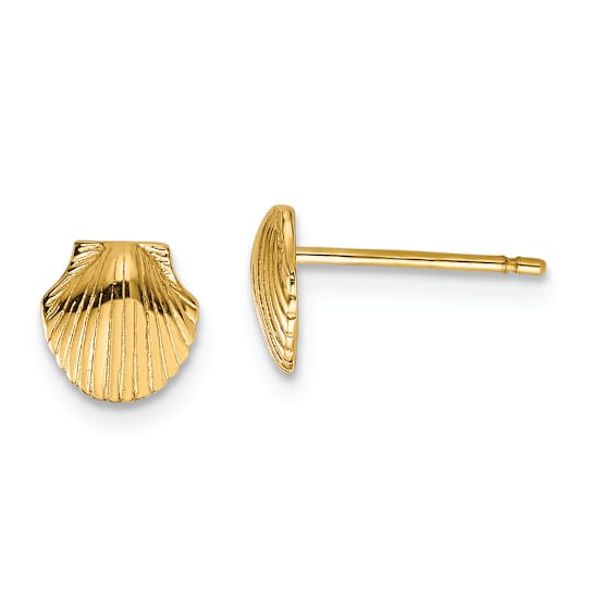 14k Yellow Gold 7mm Mini Scallop Shell Stud Earrings