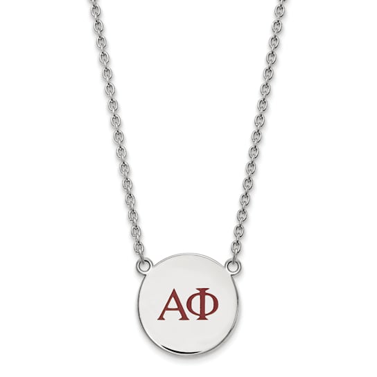 Rhodium Over Sterling Silver LogoArt Alpha Phi Large Enamel Pendant Necklace