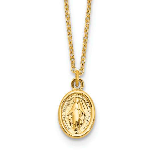 14K Yellow Gold Polished Miraculous Medal 17-inch with 1-inch Extension Necklace
