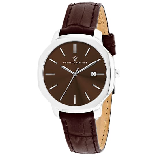 Christian Van Sant Octave Slim Brown Dial Watch With Brown Leather Strap
