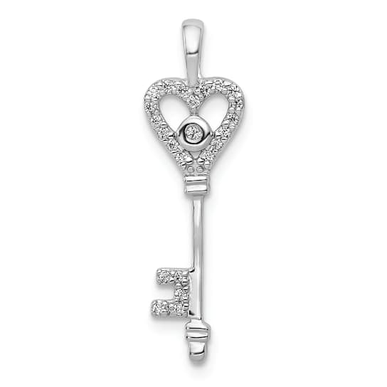 Rhodium Over 14K White Gold 1/10ct. Diamond Heart Key Pendant