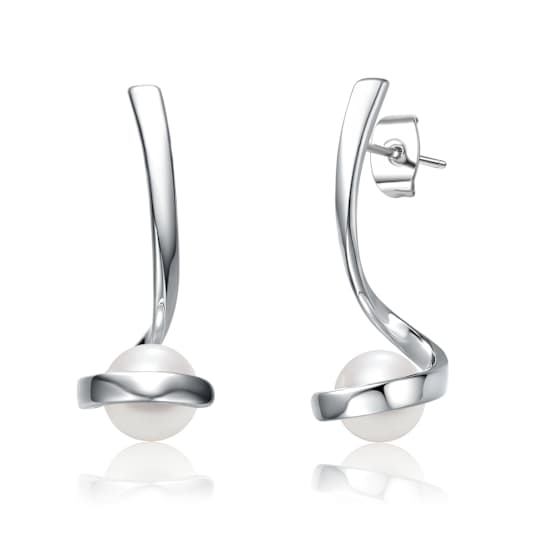 Pear Shape Freshwater Pearl Ribbon Swirl Drop Earrings In Sterling Silver