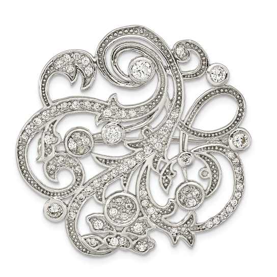 Rhodium Over Sterling Silver Polished Cubic Zirconia Filigree Floral
Vintage Style Pin Brooch