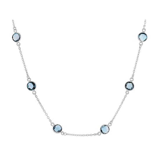 Blue Topaz Station Necklace In Sterling Silver 12.50ctw