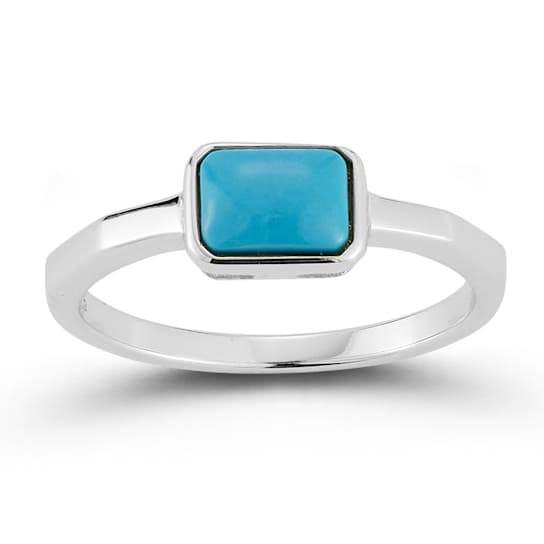 Rachel Zoe Lab-Created Turquoise Solitaire Ring in Rhodium Over Sterling Silver