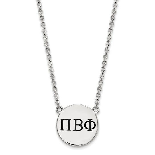 Rhodium Over Sterling Silver LogoArt Pi Beta Phi Large Enamel Pendant Necklace