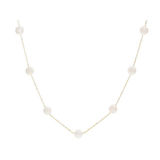 Freshwater Pearl Station 24 Inch Necklace in 14K Yellow Gold
