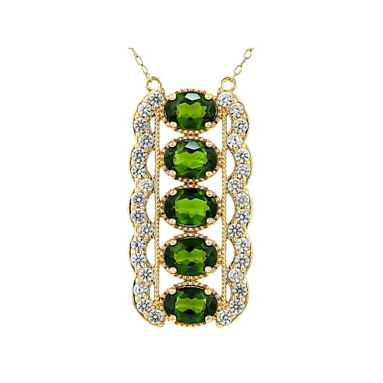 Chrome Diopside Oval And White Zircon Pendant Necklace In 18K Gold Over
Sterling Silver 4.76ctw