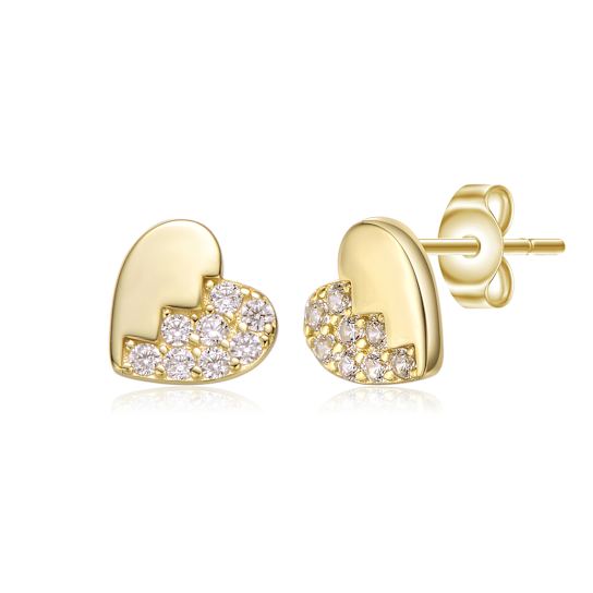CZ Heart Stud Earrings In 14K Gold Over Sterling Silver