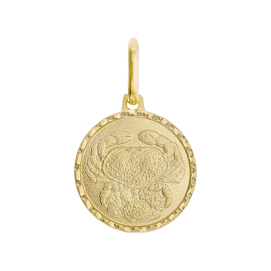 Cancer Zodiac Medallion Pendant In Solid 14K Yellow Gold