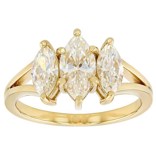 Diamond Simulant Marquise Three-Stone Ring In 18K Gold Over Sterling
Silver 2.56ctw