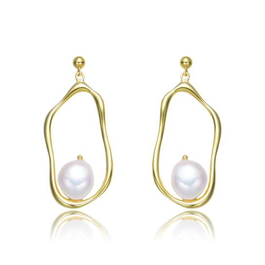 Floating Pearl Dangle Earrings In 14K Gold Over Sterling Silver