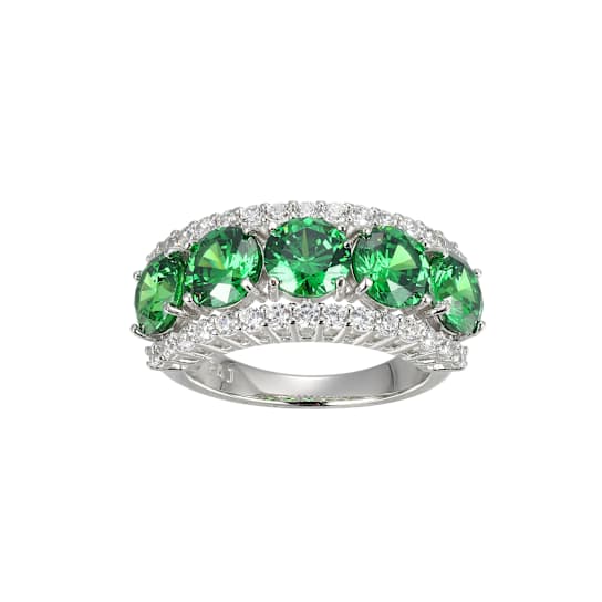 Green And White Cubic Zirconia Platinum Over Sterling Silver Ring 7.44ctw