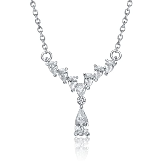 Graduated CZ Drop Y-Necklace In Sterling Silver