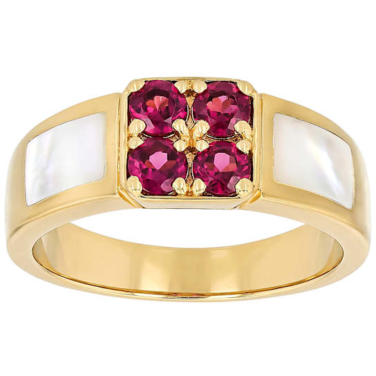 Purple Garnet And White Mother-Of-Pearl Ring In 18K Gold Over Sterling
Silver 0.68ctw