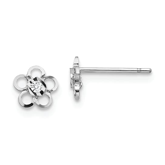Rhodium Over 14k White Gold Children's Cubic Zirconia 5mm Flower Stud Earrings