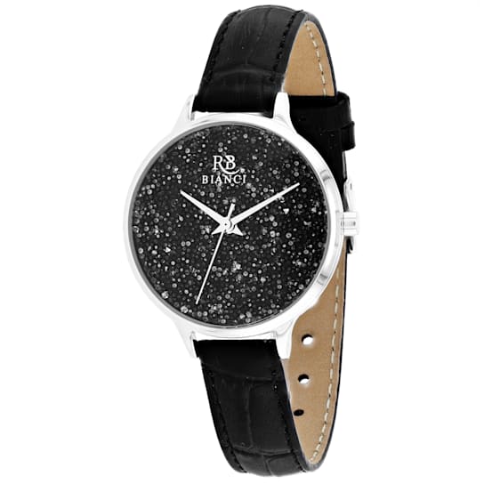 Roberto Bianci Women's Gemma Black Dial, Black Leather Strap Watch