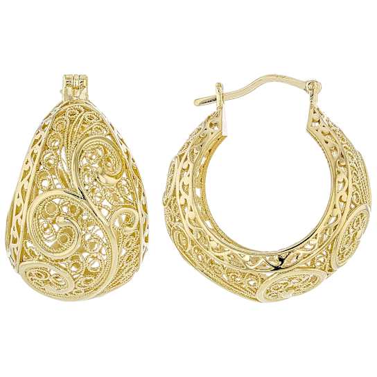 Filigree Bubble Hoop Earrings In 18K Gold Over Sterling Silver 30mm