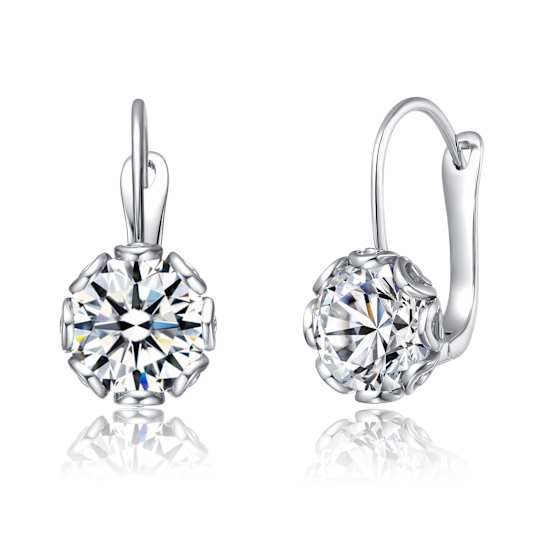 CZ Solitaire Drop Earrings In White Rhodium Over Brass 7.00ctw