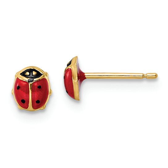 14k Yellow Gold Polished Enameled Small Ladybug Stud Earrings