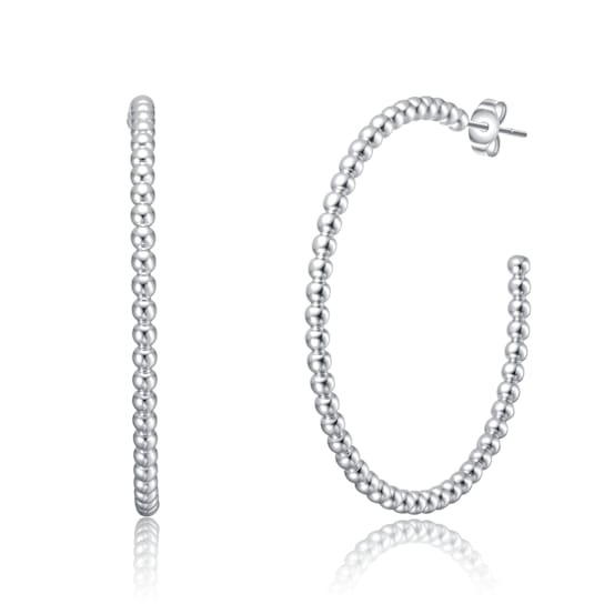 Modern Texture Bead C-Hoop Earrings In Rhodium Over Brass