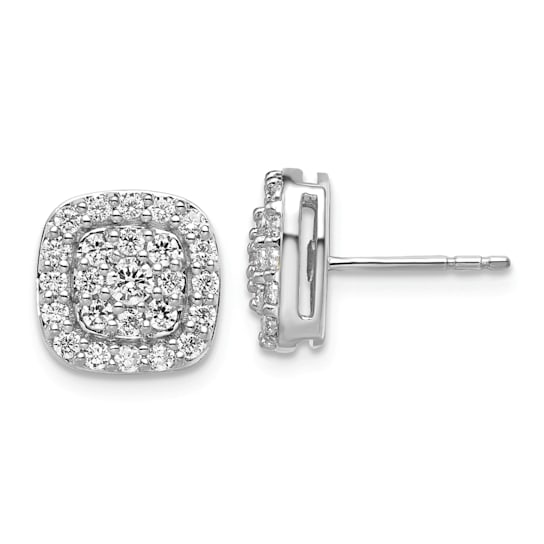 Rhodium Over 14K White Gold Lab Grown Diamond SI1/SI2, G H I, Squared
Halo Post Earrings