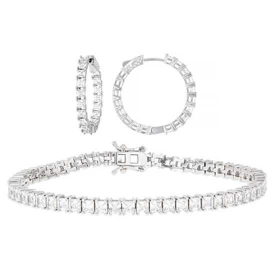 Princess Cut CZ Tennis Bracelet And Inside-Out Hoop Earring Set