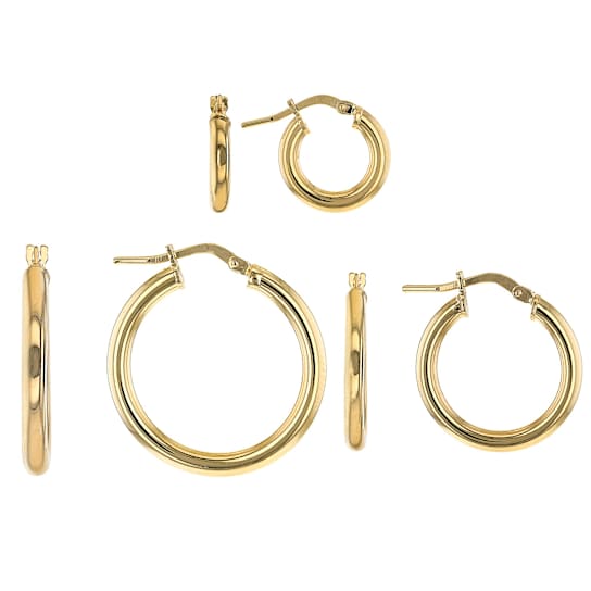 Set Of 3 Tube Hoop Earrings In 18K Gold Over Bronze