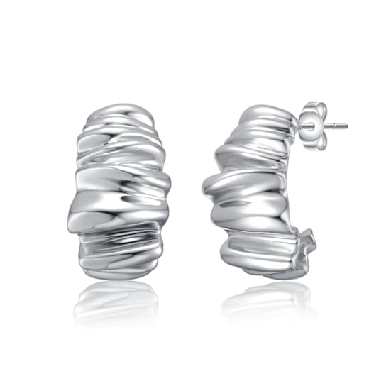 Waffled Wave Drop Earrings In Rhodium Over Brass