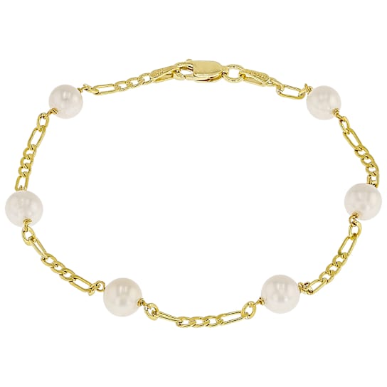 Cultured Freshwater Pearl Station Bracelet In 18K Gold Over Sterling
Silver 6-7mm