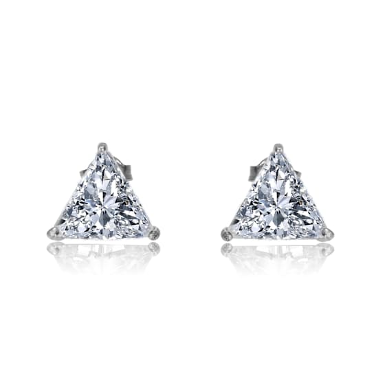 Triangle CZ Stud Earrings In Sterling Silver