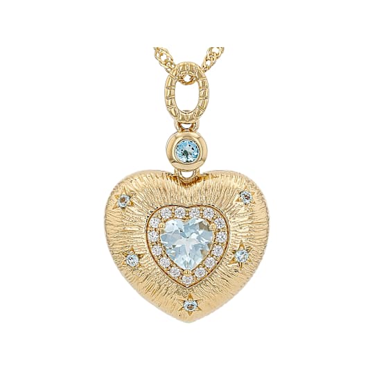 Heart Aquamarine And Blue Zircon Pendant Necklace In 18K Gold Over
Sterling Silver