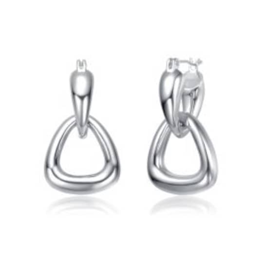 Interlocking V-Shape Dangle Earrings In White Rhodium Over Brass