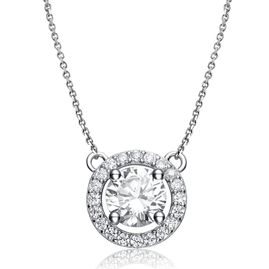 CZ Solitaire Pendant In White Rhodium Over Brass
