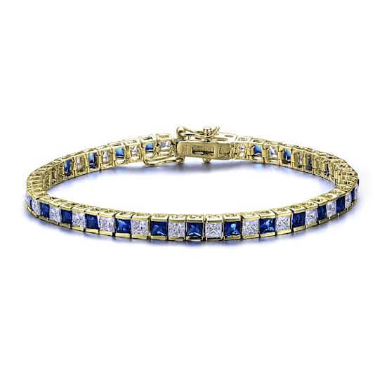 Sapphire Color CZ Tennis Bracelet In 14K Gold Over Sterling Silver