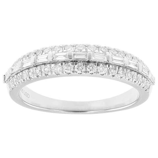 Polished Lab-Grown Diamond Baguette And Round Band Ring In Sterling Silver