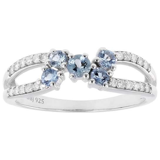 Aquamarine And Lab-Grown Diamond Bypass Ring In Sterling Silver