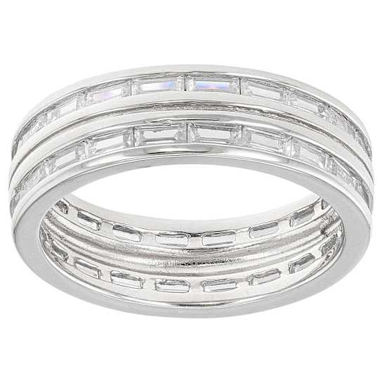 Baguette CZ Eternity Band Ring In Sterling Silver 3.24ctw