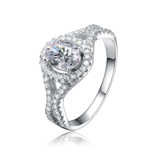 CZ Halo Solitaire Ring In Sterling Silver