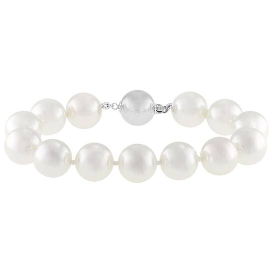 Large White South Sea Simulant Pearl Bracelet In Sterling Silver