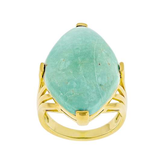 Turquoise Solitaire Statement Ring In 18K Gold Over Sterling Silver 28x18mm