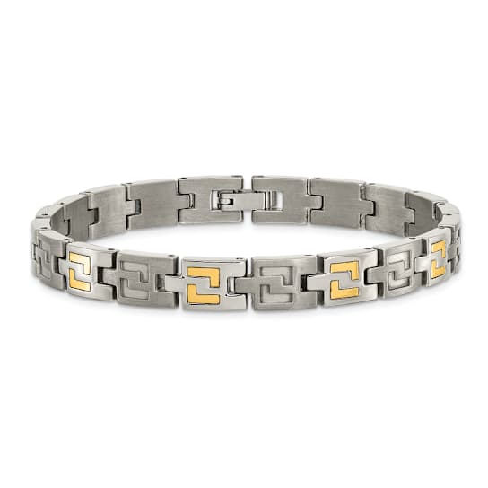 Titanium with 14K Inlay Brushed and Polished 8.5-inch Bracelet