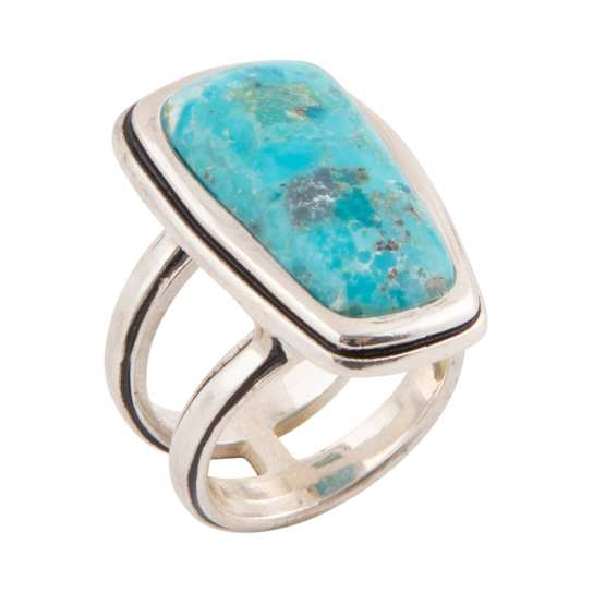 Barse Turquoise Rectangular Ring In Sterling Silver Over Bronze