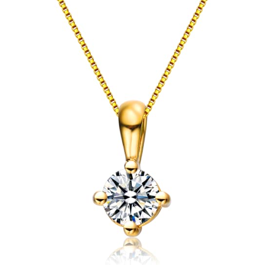CZ Solitaire Pendant In 14K Gold Over Sterling Silver