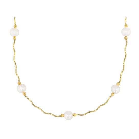 Freshwater Pearl Station Necklace In 18k Yellow Gold Over Sterling
Silver Necklace
