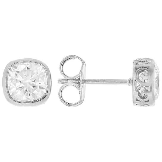 Moissanite Cushion-Cut Stud Earrings In Platinum-Enhanced Sterling
Silver 2.10ctw Diamond Equivalent Weight