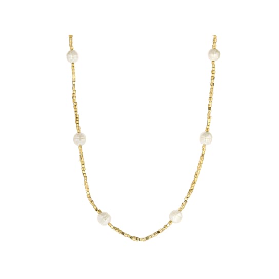 9mm Cultured Freshwater Pearl Station Necklace with Gold Hematine