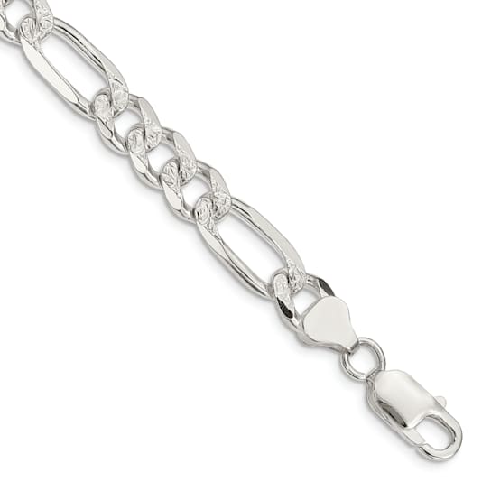 Sterling Silver 8mm Pavé Flat Figaro Chain Bracelet