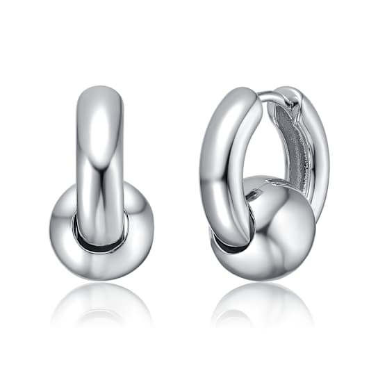 Ball Accent Huggie Earrings In Rhodium Over Brass
